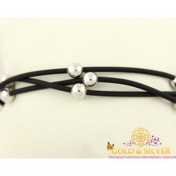 Серебряный браслет с каучуком, шарики. 910038с